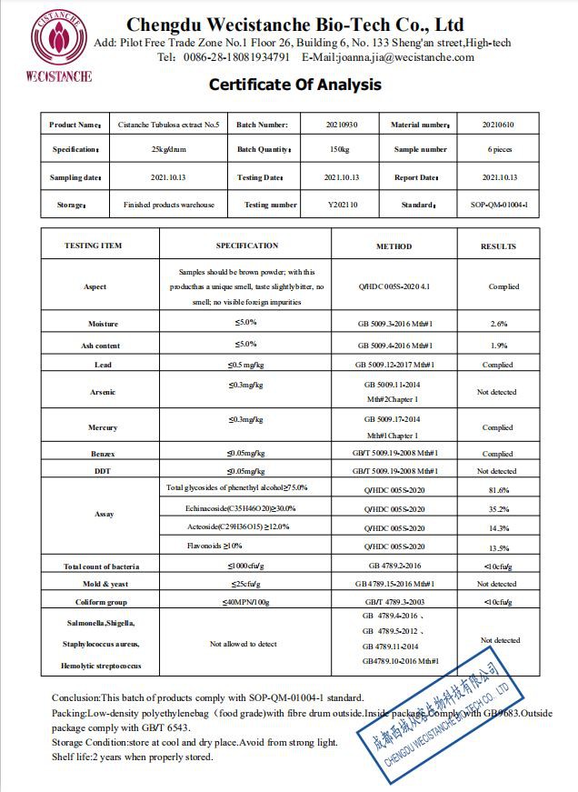 COA of cistanche Natural testosterone booster